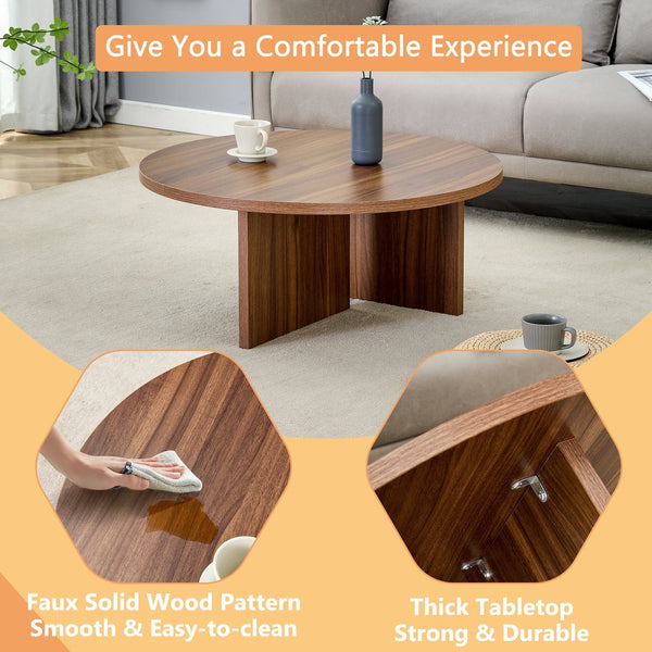 English Elm Versatile MDF Round Coffee Table with Modern Minimalist Nordic Design, Durable Scratch-Resistant Top Walnut W3226P278925