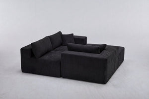 English Elm Modular Cloud Sectional with Deep Lounge Seat Corduroy Upholstered L-shape Living Room Sofa W1919S00006