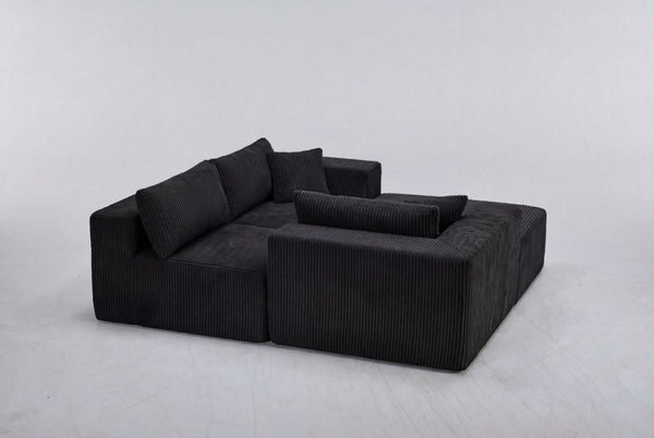 English Elm Modular Cloud Sectional with Deep Lounge Seat Corduroy Upholstered L-shape Living Room Sofa W1919S00006