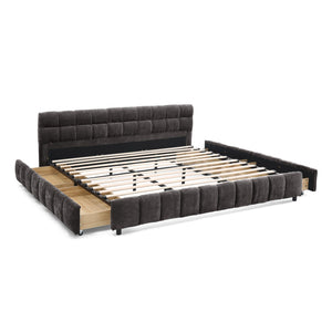 English Elm California King Platform Bed Chenille Upholstered Frame with Storage Drawers Modern Dark Gray W487S00421