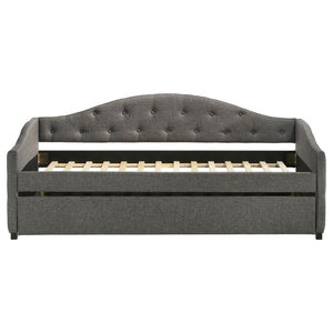 English Elm Tremont Grey Upholstered Twin Daybed with Trundle, Tufted Camelback Design, Slatted Support for Mattress B062S01307