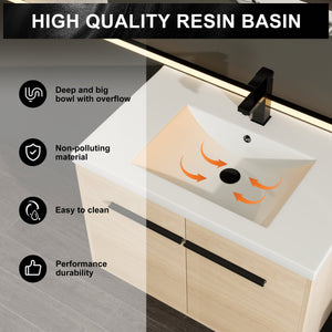 English Elm Levistar 30-Inch Oak Bathroom Vanity With Resin Sink - Modern Storage Cabinet For Small Spaces W1972P165043