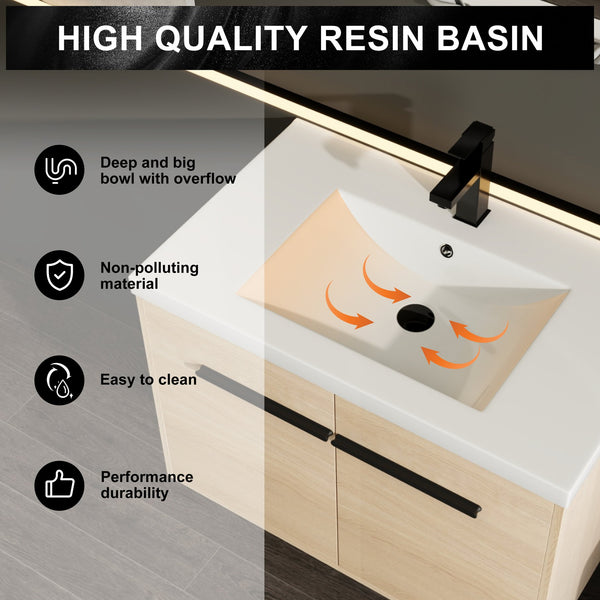 English Elm Levistar 30-Inch Oak Bathroom Vanity With Resin Sink - Modern Storage Cabinet For Small Spaces W1972P165043