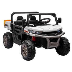 English Elm 24v Kids Ride on Dump Truck Two Seat Electric Utv with Tilting Bed and Remote Control White W1578P188522