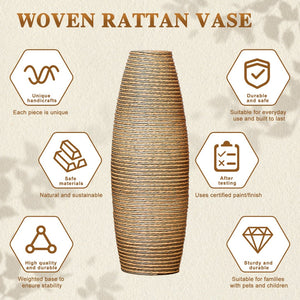 English Elm 39.4" Handcrafted Rattan-textured Pvc Tall Floor Vase Boho Entryway Sculptural Accent W2796P446214