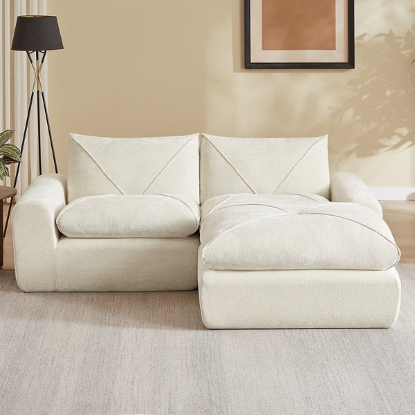 English Elm Modern Chenille Modular Sofa with Ottoman Thick Cushions for Living Room or Apartment Beige W3396S00064