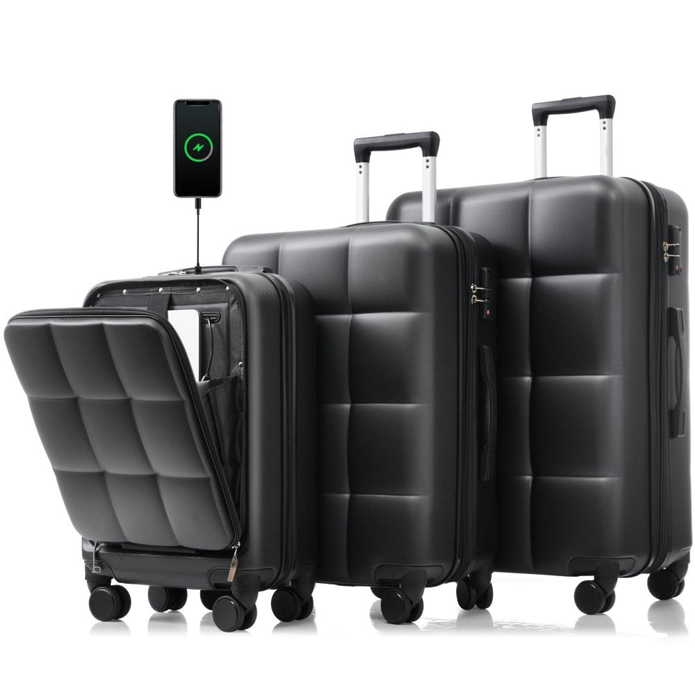 English Elm Luggage Set 3 Piece Abs Hard Shell with Usb Port Cup Holder and Spinner Wheels N726P197380A