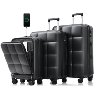 English Elm Luggage Set 3 Piece Abs Hard Shell with Usb Port Cup Holder and Spinner Wheels N726P197380A