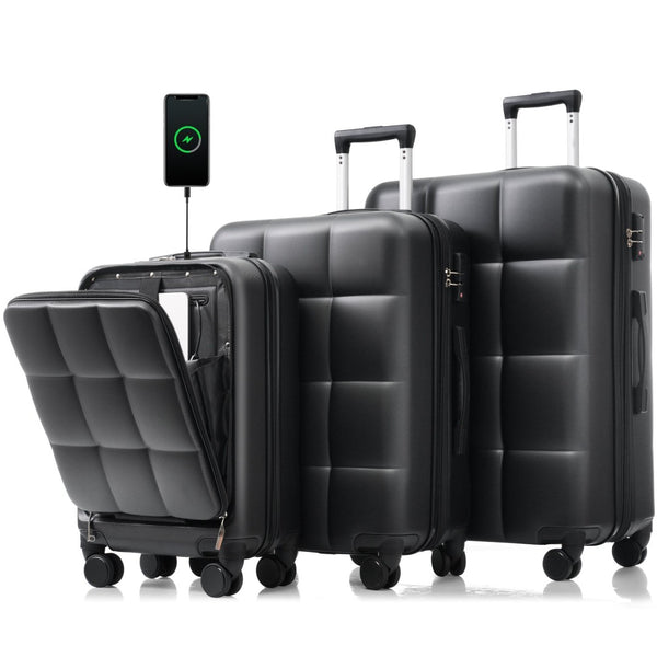 English Elm Luggage Set 3 Piece Abs Hard Shell with Usb Port Cup Holder and Spinner Wheels N726P197380A