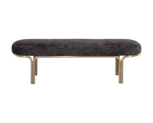 Sunpan Gwen Elegant Oval Bench with Gold Iron Frame - Stylish, Functional Accent for Any Space Nono Shitake