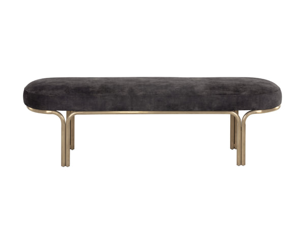 Sunpan Gwen Elegant Oval Bench with Gold Iron Frame - Stylish, Functional Accent for Any Space Nono Shitake