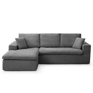 English Elm 102" Cloud Sectional Couch L-Shape Chaise Grey Corduroy Sofa — Chesterfield Tufted Design, Durable Frame, 1000 lb Capacity W1117S00121