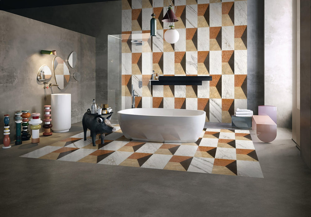 English Elm 12*24 Waterjet marble & White polished tiles for floors and walls - 4-color natural stone, genuine, elegant bathroom design W1696P262330