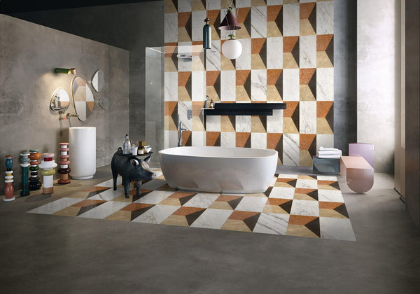 English Elm 12*24 Waterjet marble & White polished tiles for floors and walls - 4-color natural stone, genuine, elegant bathroom design W1696P262330