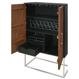 English Elm Washoe Rustic Walnut & Black 2-Door Bar Cabinet with Wine Rack, Stemware Storage, Industrial Frame B062P358300