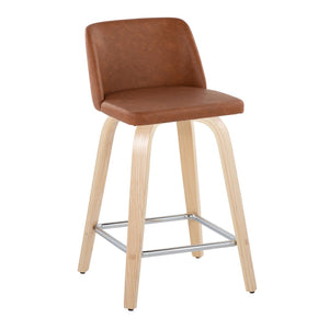 English Elm Fixed-height Swivel Counterstools Faux Leather Seat Wood Frame Chrome Footrest Set B202S01769