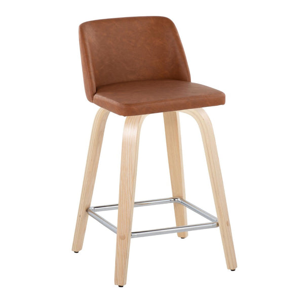 English Elm Fixed-height Swivel Counterstools Faux Leather Seat Wood Frame Chrome Footrest Set B202S01769