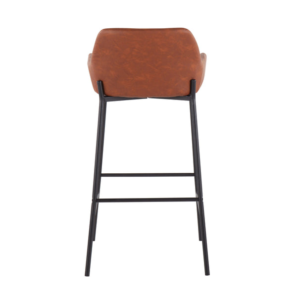 English Elm Daniella Industrial Bar Stool Set Of 2: Black Metal Frame & Camel Faux Leather For Modern Spaces B202S00535