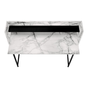 English Elm Computer Desk With Marble Look Surface, Black Metal Frame, Compact Storage For Home Office Use B2710P219835
