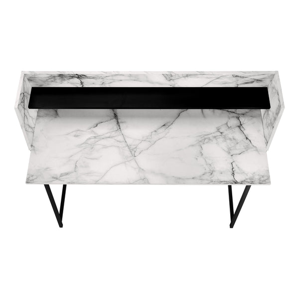 English Elm Computer Desk With Marble Look Surface, Black Metal Frame, Compact Storage For Home Office Use B2710P219835