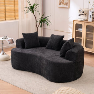English Elm Crescent-shaped Cloud Sofa Three Seat Low Profile Chenille Living Room Curved Couch Black W2012P375731