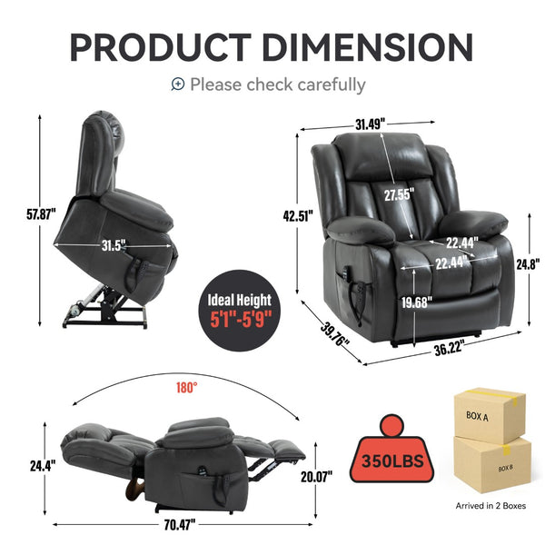 English Elm Dual Motor Power Lift Recliner with Massage Heat and 180 Degree Brown Lounge Chair W1803S00065