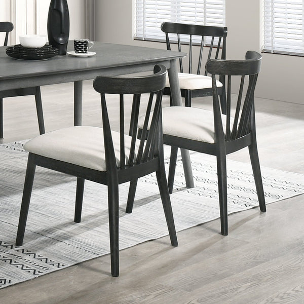 English Elm Set of 2 Rustic Farmhouse Dining Side Chairs in Black Solid Wood, Weathered Finish, Easy Assembly, Durable Seating W2537P214243