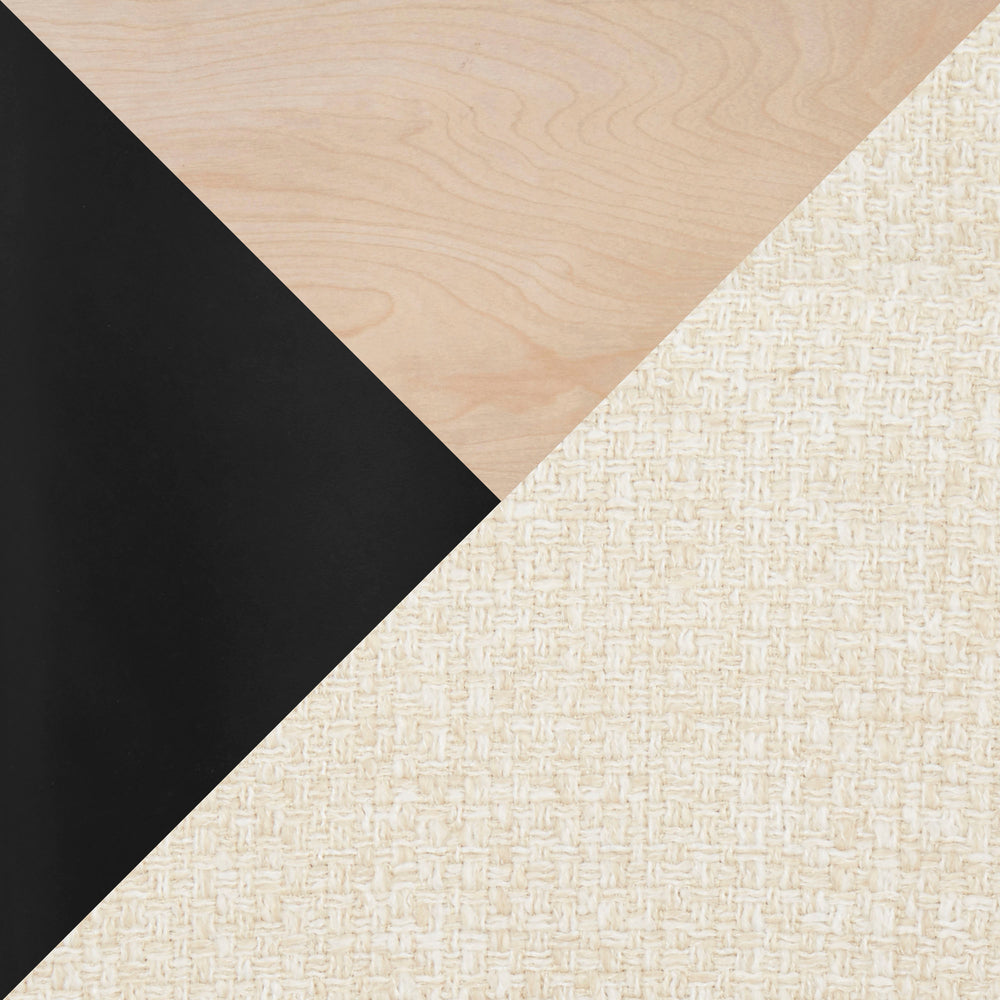 English Elm Fuji-Boyne Modern 5-Piece Dining Set with Black Metal Legs, Natural Wood Top & Cream Fabric Seats B202S01434