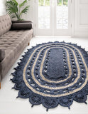 Unique Loom Braided Jute Punita Hand Braided Novelty Rug Navy Blue and White,  5' 1" x 8' 0"