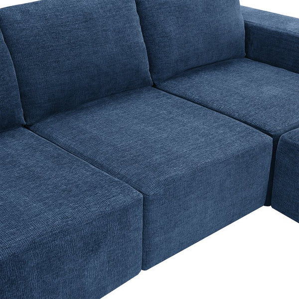 English Elm 110*72" Modular U Shaped Sectional Sofa with Plush Chenille, Deep Seats, No Assembly Navy N723S0614L