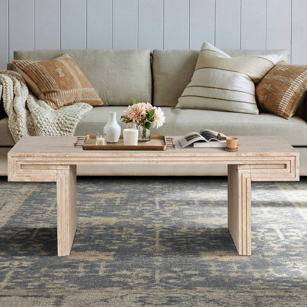 English Elm American Vintage Industrial Coffee Table with Reclaimed Wood Texture, Dual-Tier Staggered Shelves for Living Room Stylish Storage and Durable Matte Finish Antique Natural W1445P287874