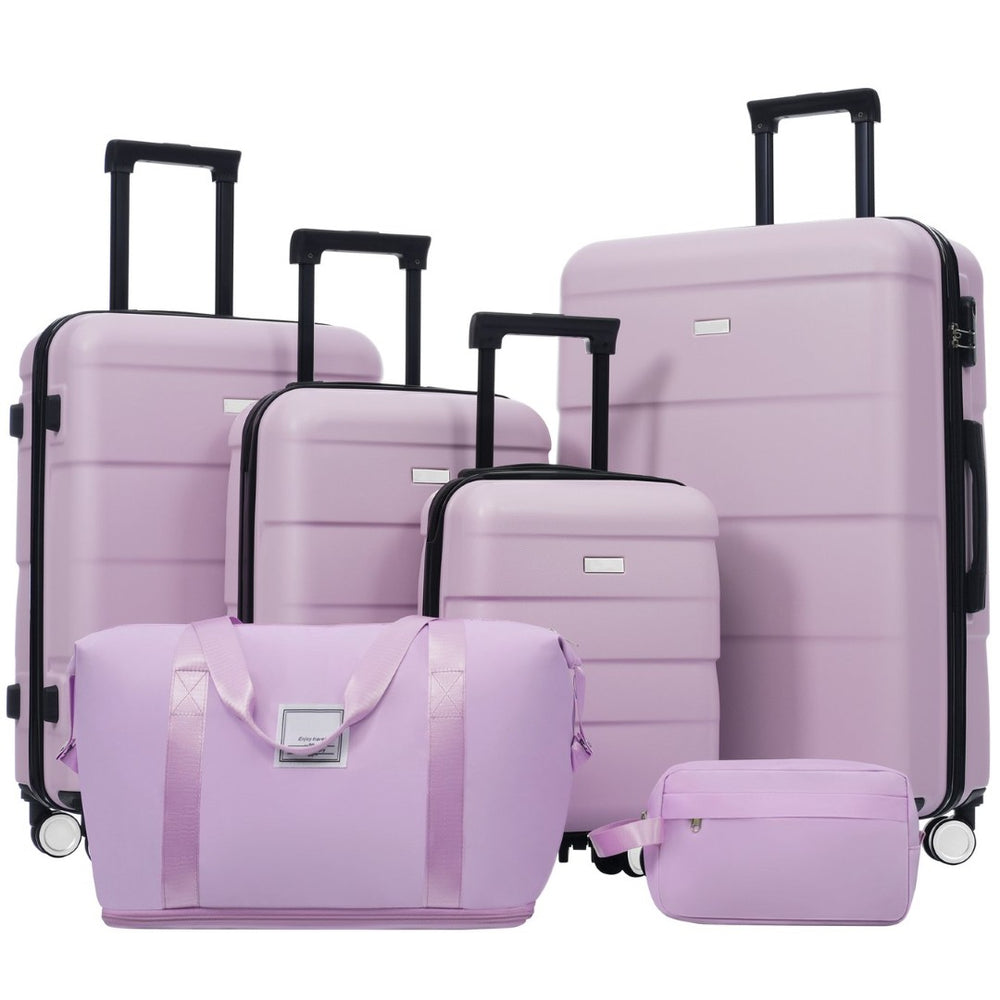 English Elm 6 Piece Hardshell Abs Travel Set with Spinner Wheels Combination Lock and Toiletry Bag Pink Purple N732P391314I
