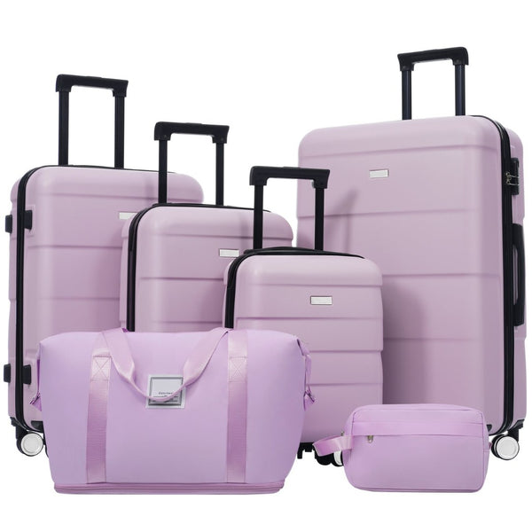 English Elm 6 Piece Hardshell Abs Travel Set with Spinner Wheels Combination Lock and Toiletry Bag Pink Purple N732P391314I
