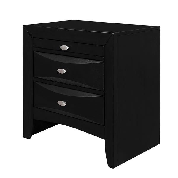 English Elm LUCILLE Walnut Brown Nightstand with Spacious Drawers and Chamfered Fronts, Solid Wood Accent Piece Black B201P295178