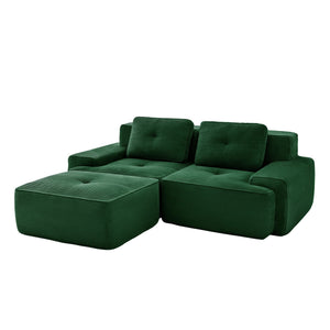 English Elm 82" Modern L-Shaped Modular Sectional Sofa with Plush Corduroy, Deep Ergonomic Seats & Movable Ottoman Green W714S01483
