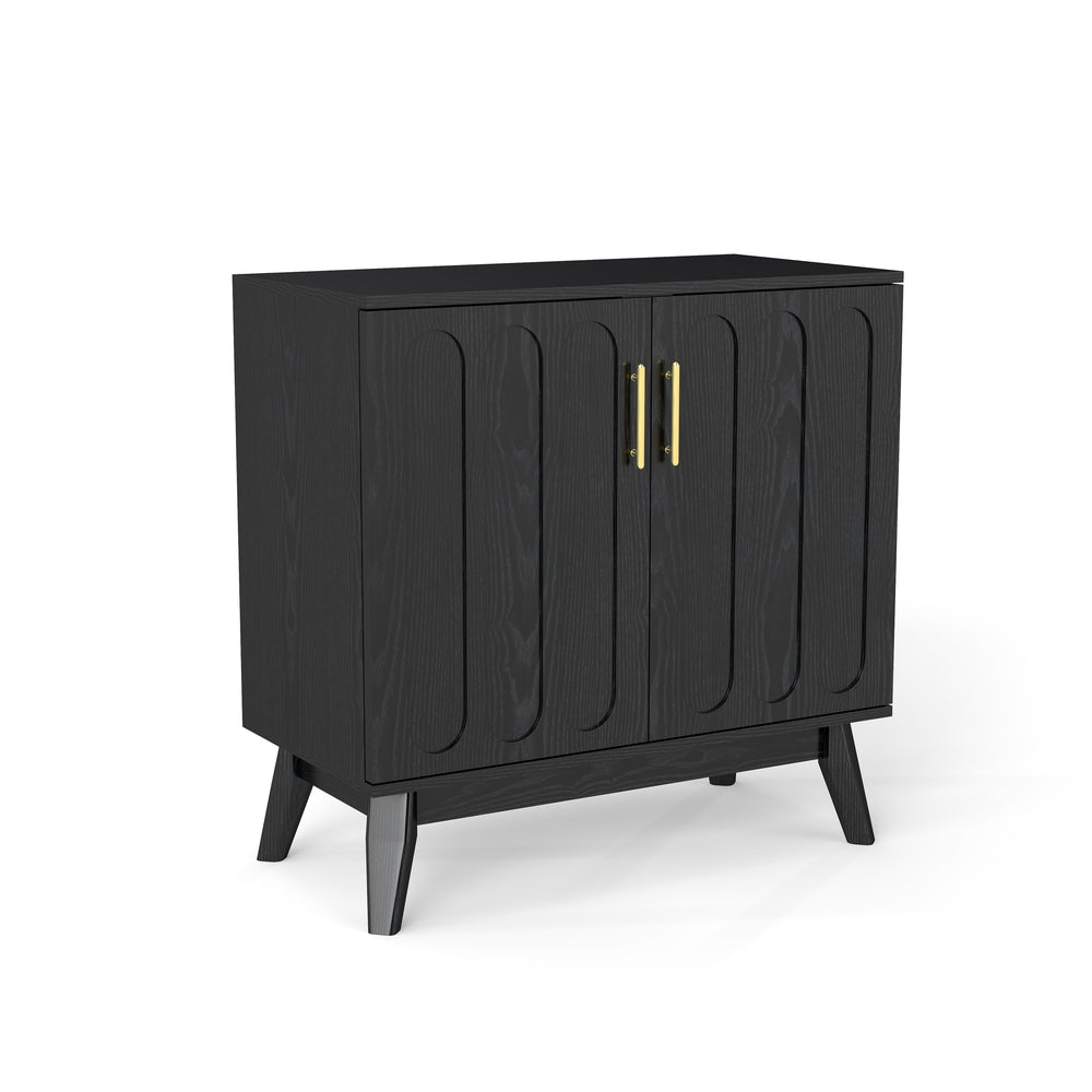 English Elm Mid Century Modern Fluted Sideboard Cabinet with Adjustable Shelves, Solid Wood Legs, Walnut Finish Elegant Storage for Living Room, Entryway W1801P272511