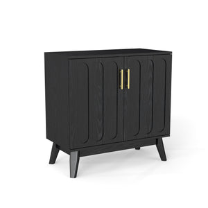 English Elm Mid Century Modern Fluted Sideboard Cabinet with Adjustable Shelves, Solid Wood Legs, Walnut Finish Elegant Storage for Living Room, Entryway W1801P272511