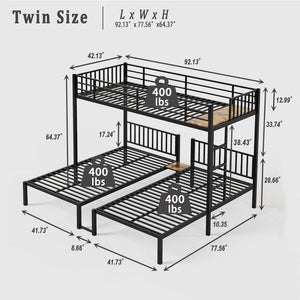 English Elm Triple Triple Bunk Bed for Kids - Metal 3-Twin Convertible Set, Detachable, Durable, Space-Saving Design W3752S00001