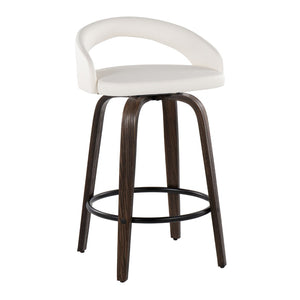 English Elm Fixed-height Swivel Counterstools Walnut Wood Frame White Faux Leather Seat Set of 2 B202S01830