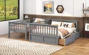 English Elm Twin Convertible Bunk Bed with Built-In Rolling Drawers and Solid Pine/MDF Frame, Space-Saving Durable Design Gray N7090004020E