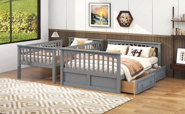 English Elm Twin Convertible Bunk Bed with Built-In Rolling Drawers and Solid Pine/MDF Frame, Space-Saving Durable Design Gray N7090004020E
