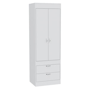 English Elm Lisboa White Armoire with Hanging Rod, Double Doors & Two Deep Drawers for Compact Organized Spaces B070P210737