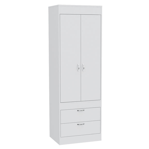 English Elm Lisboa White Armoire with Hanging Rod, Double Doors & Two Deep Drawers for Compact Organized Spaces B070P210737