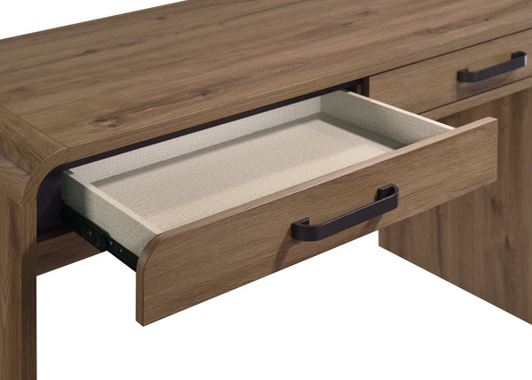 English Elm 1pc Wooden Writing Desk Dual Drawers Matte Black Pulls Light Brown Home Office B2741P482241