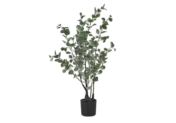 English Elm Artificial Eucalyptus Floor Plant 44" Tall in Sleek Black Pot with 1440 Lifelike Leaves, No Care Needed Green 37 L x 7 W x 7 H B2710P220048