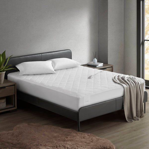 English Elm 1 King Heated Mattress Pad White - Plush 85gsm Microfiber, 150g Fill, 15" Skirt, Queen-Sized Warmth, Hypoallergenic Comfort B035P319626