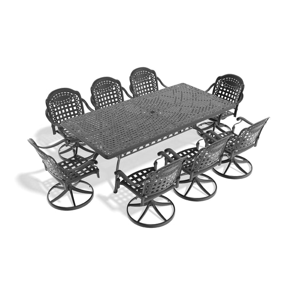 English Elm 9-Piece All-Weather Cast Aluminum Dining Set With 8 Swivel Chairs & Rectangular Table For Outdoor Fun W1710S00366