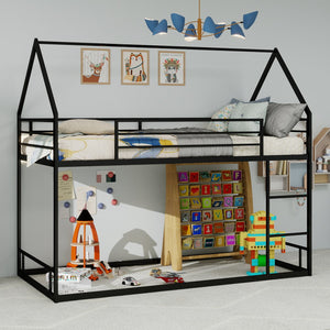 English Elm Metal Twin over Twin Bunk Bed Sturdy Heavy-Duty Frame with Silent Slats, 13" Guardrail & Ladder Black W1935P330797