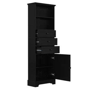 English Elm Black Tall Storage Cabinet with 3 Drawers, Adjustable Shelves, Anti-Tip, MDF Painted Finish for Office Bath WF323347AAB