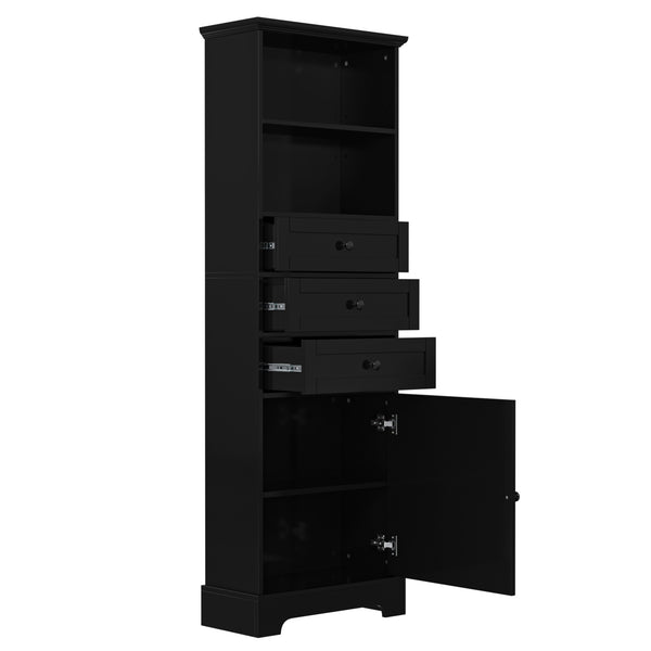 English Elm Black Tall Storage Cabinet with 3 Drawers, Adjustable Shelves, Anti-Tip, MDF Painted Finish for Office Bath WF323347AAB